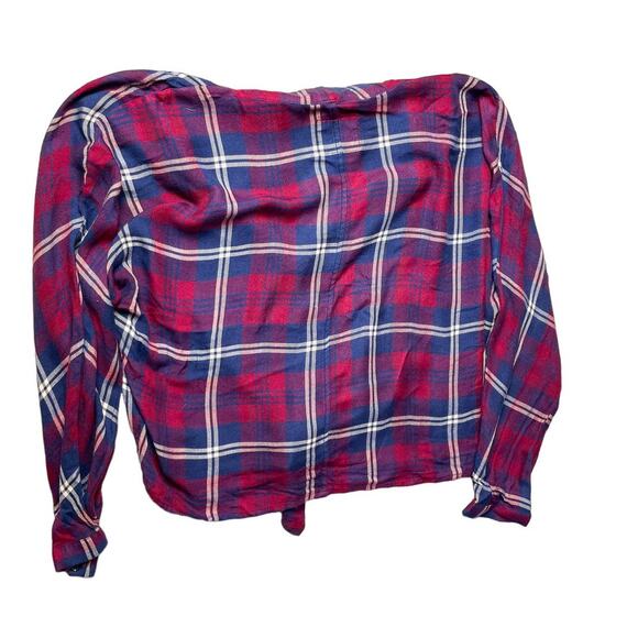 Anthropologie Rails Sloane Cropped Tie Front Plaid Shirt Flannel Blouse Button - Picture 3 of 7